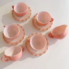 Vintage Hazel Atlas Pink Crinoline “Ripple” Tea Set (10 Pieces)