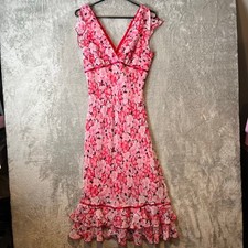 Vintage Y2K Pink Floral Ruffle Hem Dress Cottagecore Coquette Small Deadstock