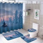 4Pcs Snowmobile Winter Forest Shower Curtain Set with Toilet Lid Cover Non-Sl...