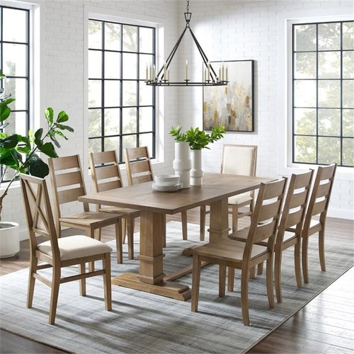 Crosley Furniture Joanna 9 Piece Modern Wood Dining Set in Rustic Brown - Picture 2 of 17