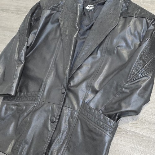 VINTAGE 80s Gino di Giorgio Comint Black Leather Jacket Mid Coat Women Sz Medium - Picture 6 of 23