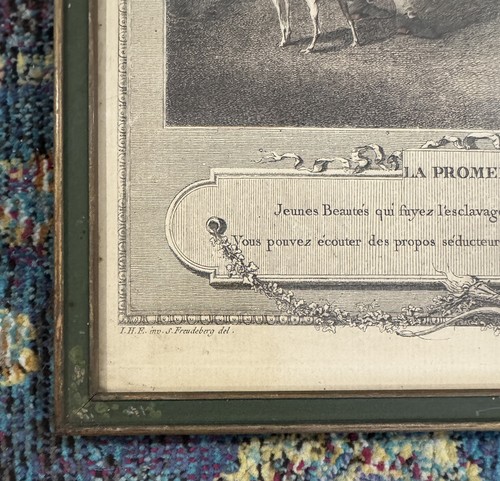 Framed Antique French Lithograph 18TH LE PROMENADE DU SOIR INGOUF ART ENGRAVING - Picture 7 of 8