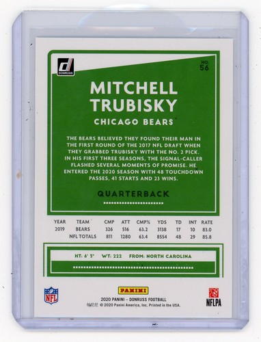 2020 Donruss #56 Mitchell Trubisky Chicago Bears - Picture 2 of 2