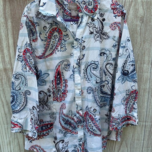 Chicos Damen Gr. 3 Paisley Baumwolle Button Down Bügelfreie Bluse - Bild 3 von 5