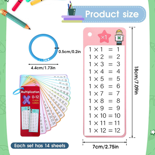 14Pcs Multiplication Flashcards Math Flashcards 0-12 Times Table Flash Cards Mat - Picture 3 of 12