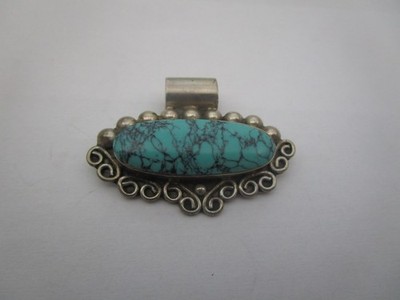 Beautiful T A - 161 Taxco Fancy Sterling Silver & Turquoise Necklace Pendant