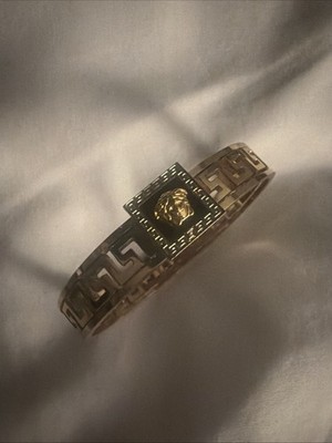 Versace Vintage steel Bracelet Cuff  Gold Steel Jewelry Opens Stamped Engrave