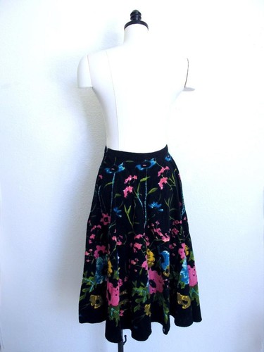 Vtg Mix Nouveau Corduroy Circle Skirt 2 Floral Print Embellished Beads Sequins - Picture 9 of 11