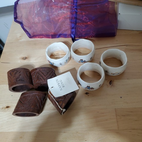 Vintage Lot 8 - 4 Keramik Serviettenringe Kitch Country & 4 Holz Heartland - Bild 2 von 9