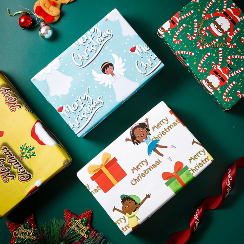 African American Christmas Wrapping Paper Black Santa Gift Wrap Paper Bulk Cute - Picture 2 of 12