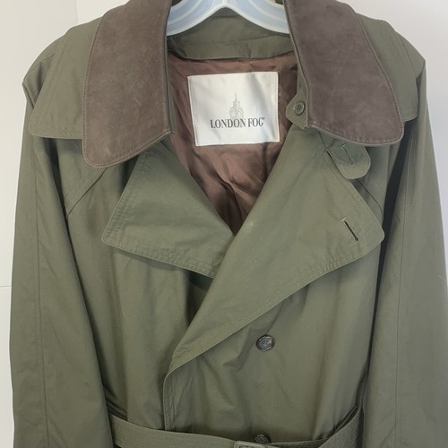 London Fog Men 42R Double Breasted Trench Coat Leather Collar Lined Old Money - Picture 4 of 19