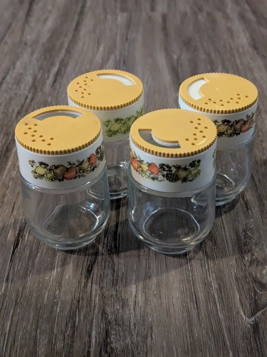 VTG GEMCO Glass Spice Of Life Mushroom Spice Jars Salt & Pepper Shakers Set Of 4