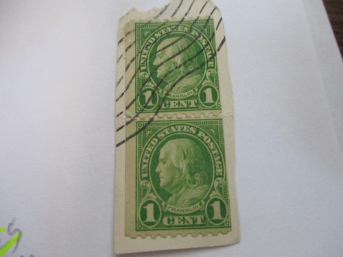 RARITÄT BEN FRANKLIN ZWEIER WAAGERECHTER SPULEN 1c GRÜNMARKEN AUF PAPIER - Bild 1 von 2