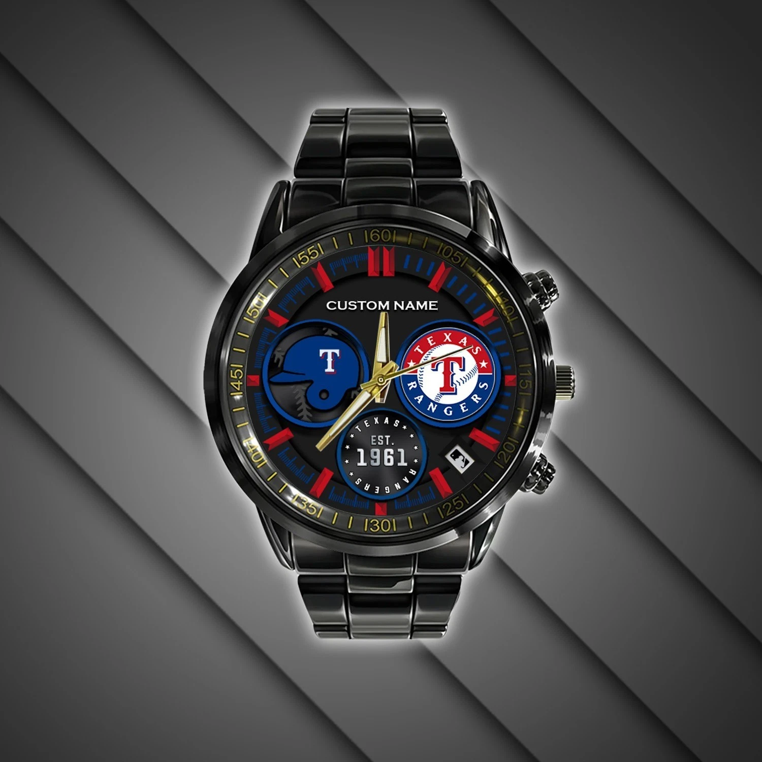 Personalized Texas Baseball Rangerss Team Men Black Stainless Steel Watch Gift