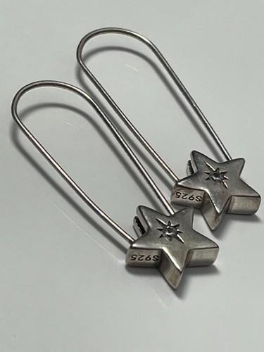 Sterling silver 925 and clear stone star droplet hoop celestial earrings hoops - Picture 12 of 17