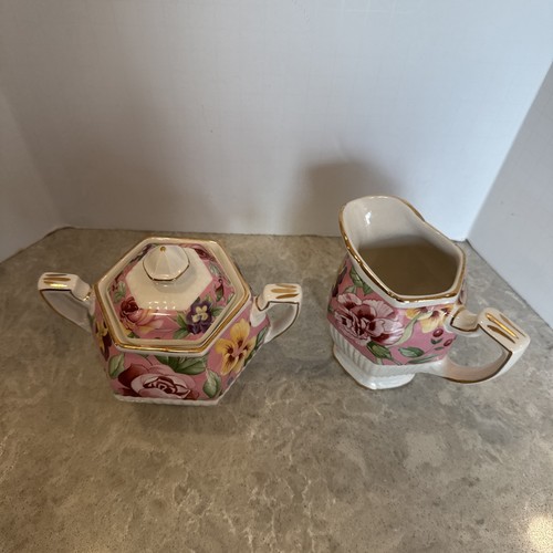 Vintage Sadler England Summerfields Sugar and Creamer Set Poppies 5155 - Picture 2 of 5