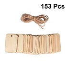 153 Pcs Small Square Wooden Tags with Hemp Rope for Craft and Decoration