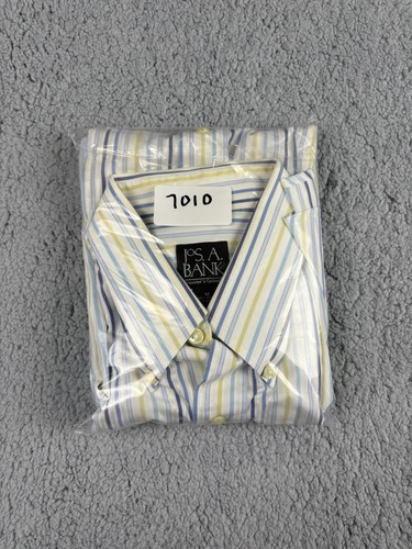 Jos A Bank Shirt Mens Medium Blue Yellow Striped Button Up Cotton Travelers - Picture 8 of 8