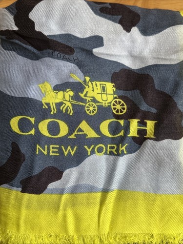 Coach Blue Multicolor Camo Scarf 54x54 New With Tags - Picture 8 of 9