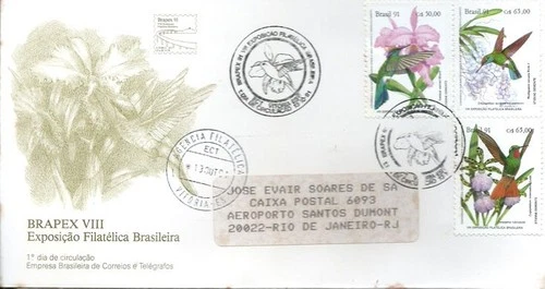 BRAZIL 1991 ORCHID Flowers & HUMMING-BIRDS set of 3 on Circulated Official FDC