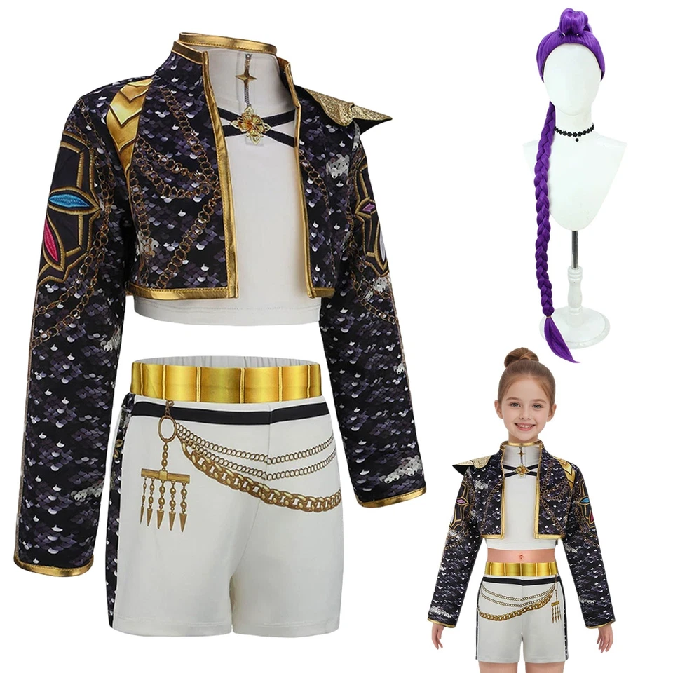 Girls Kpop K POP Demon Hunters Rumi Costume Cosplay Wig Halloween Birthday 4-12Y