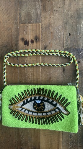 Bolso Colombiano Wayuu Mochila Mediano Bolso sin asas Mal de Ojo Amarillo Neón Bandolera Correa - Imagen 3 de 11