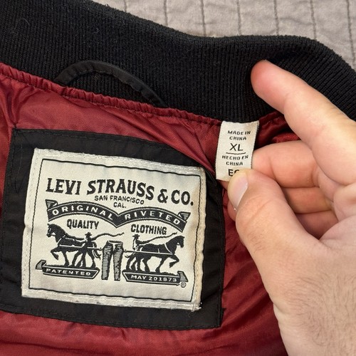 Levi’s Flight Bomber Jacket Mens XL Black Nylon Satin Full Zip Boxy Fit Aviation - Picture 8 of 14