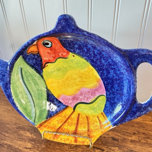 Vintage Bellini Piu Pottery Bird Design Serving Dish Hand Painted Italy Tea Pot - Picture 4 of 8