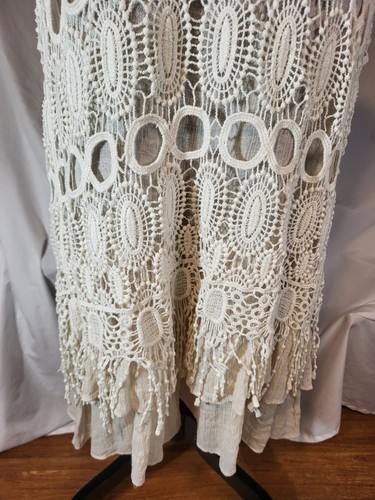 Vtge Indigo Soul Ivory Crochet Overlay Dress Size 2XL Boho - Picture 3 of 7