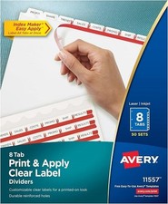 Index Maker(R) Print/Apply Clear Label Dividers w/White Tabs 8 Tab 50 Sets/BX