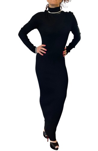 ZARA SWEATER DRESS BLACK KNIT STRETCH TURTLENECK BODYCON MAXI MIDI 3519/115 L - Picture 9 of 11