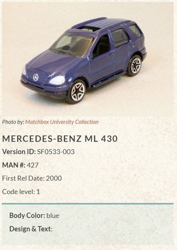Matchbox 2000 #77 - #MB427 Matchbox Hero! - Mercedes-Benz ML 430 - Picture 15 of 21