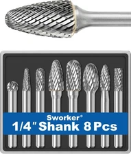 8Pcs Carbide Burr Set 1/4 Shank w/Clear Box Max Head Dia 10mm Die G... Fast Ship