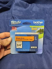 Brother P-Touch TZe-B41 Laminated Label Black Print On Orange 3/4" Label Tape