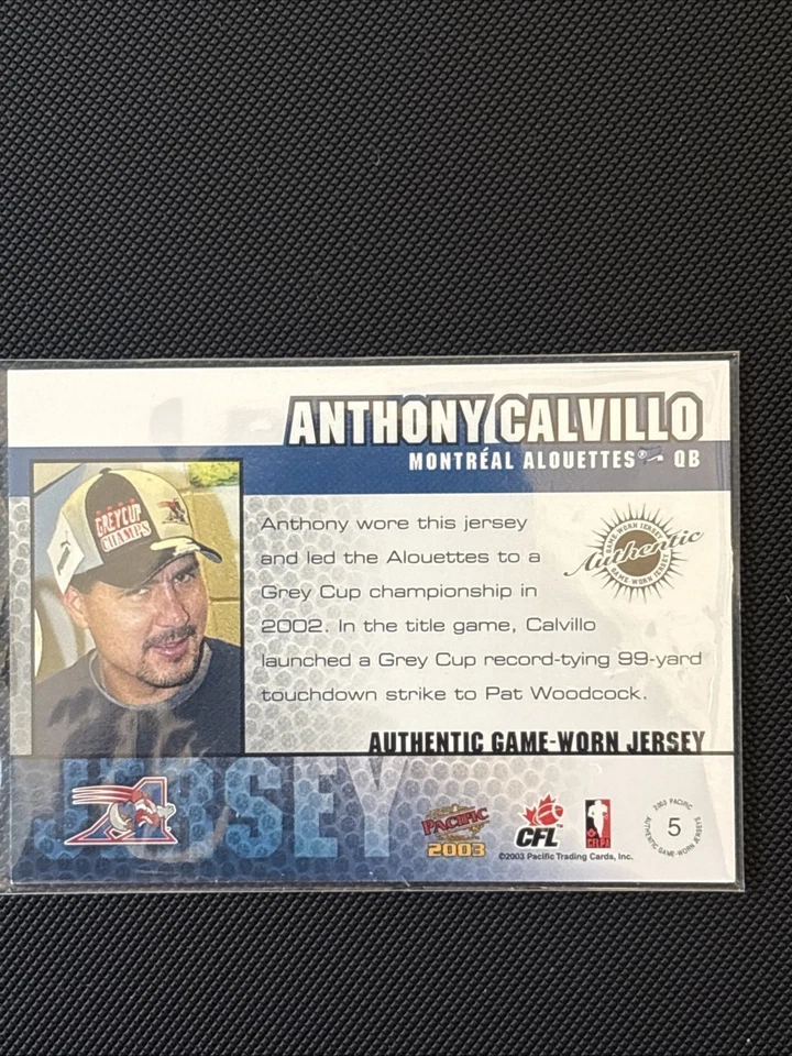 2003 Pacific Authentic Game Worn Jerseys Anthony Calvillo #5 Montreal Alouettes - Image 2 of 2
