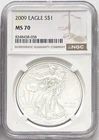 2009 SILVER EAGLE NGC MS70 CLASSIC BROWN LABEL