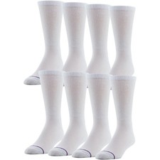 8 Pair Diabetic Crew Socks with Non-Binding Top, White, Shoe Size: Men 12-15