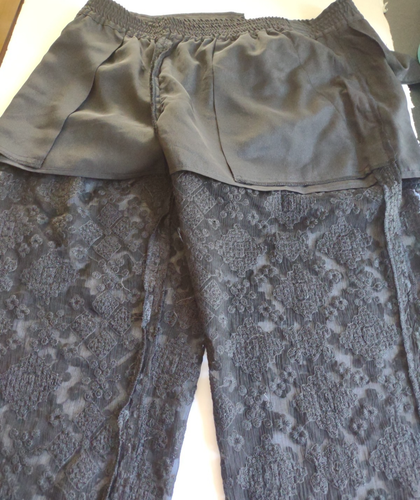 Club Monaco Pants Women 2 Black Sheer Lace Terry Pant Pantalon poly/silk NWT - Picture 16 of 24