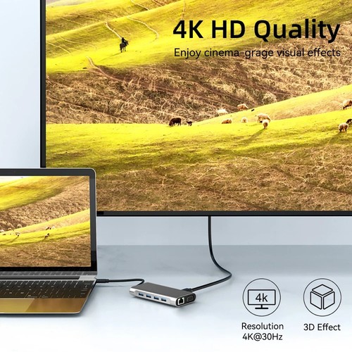 11 in1 Docking Station Type-C to 4K HD 100Mb PD100W Card Reader Laptop Converter - Photo 5/14