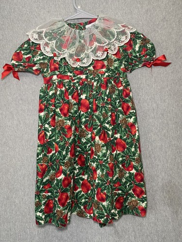 De Colección Bonnie Jean Talla 4T Holly Apple Camisa de Vacaciones Vestido Encaje Cuello Abotonado - Imagen 1 de 13