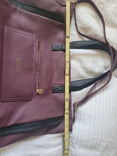 Badgley Mischka Weekender Bag Vegan Leather Raisin Color With Black And Gold - Picture 9 of 12