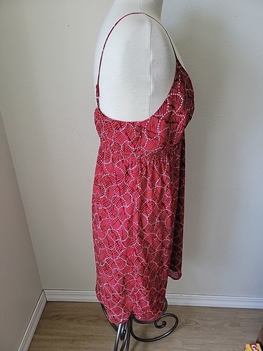 Y2k Mossimo Baby Doll Slip Dress Large Red Smocked Waist Lined - Picture 6 of 12