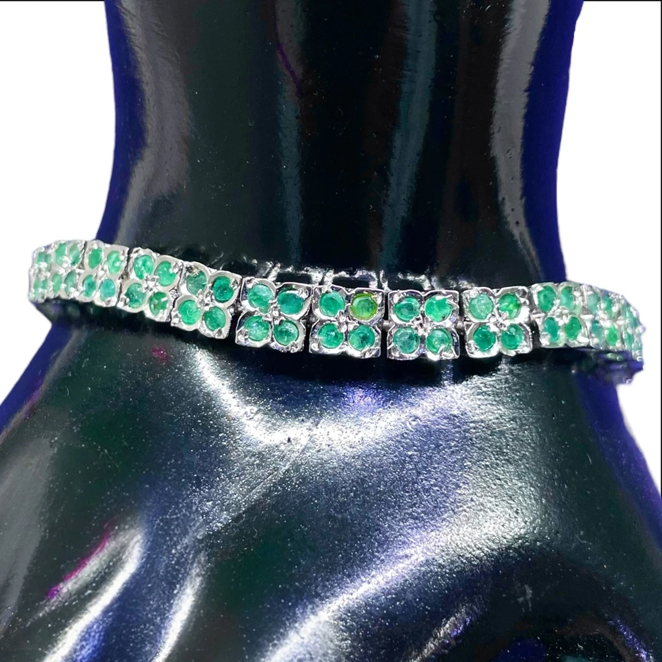 Brazalete Tenis Esmeralda Natural 15,10 Gms Plata 925 14K WG/Rodio Pulido Foto 2 de 4