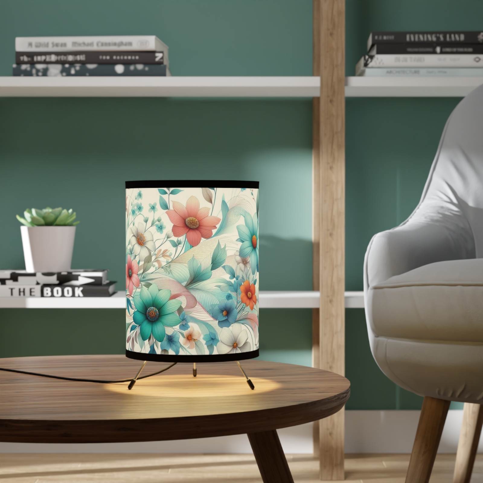 Floral Tripod Lamp, Boho Home Decor, Stylish Lighting, Nature Inspired, Gift for