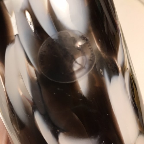 Zorza Black White Art Glass Candle Holder Hand Blown Fused ~5” Tall Poland - Picture 4 of 5