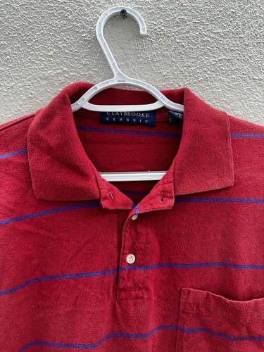 Claybrooke Classic Mens Polo Shirt Size XL Red Striped Short Sleeve Pocket - Picture 2 of 13