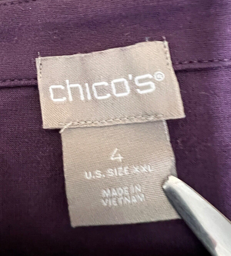 Chico's Women TOP XXL 4 Purple Pullover Comfort Flare Sleeve Silver Button NEW - Picture 2 of 13