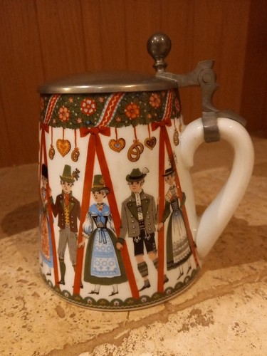 Vintage Elisabeth Liegl Ceramic Beer Stein Pewter Lid W. Germany Celebrate 1960s - Picture 3 of 20
