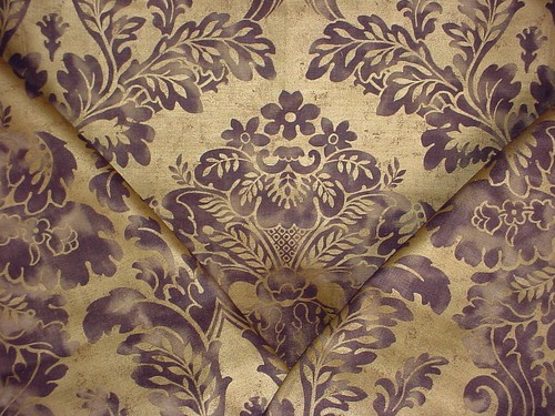 3Y Mulberry FD255 Fresco Gold Handprint Damask Linen Upholstery Fabric - Picture 1 of 4