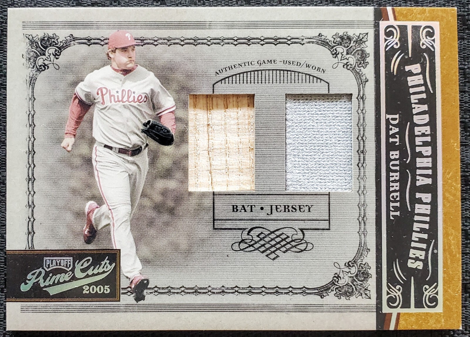 2005 Pat Burrell #9/50 Game Bat Patch Philadelphia Phillies MLB Donruss Card #49